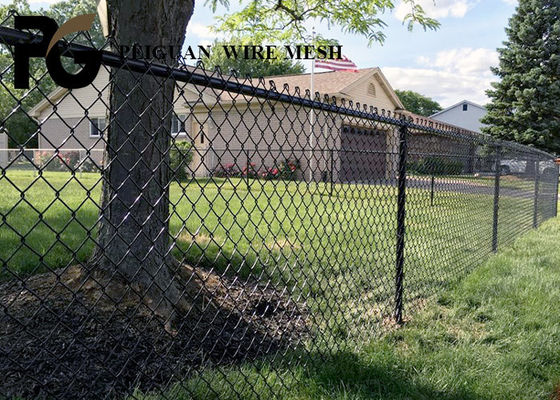 1.5 Inch Metal Chain Link Fence , Black Plastic Coated Chain Link Fence