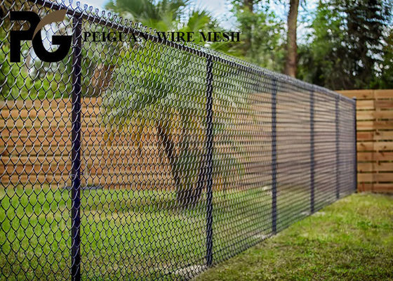 1.5 Inch Metal Chain Link Fence , Black Plastic Coated Chain Link Fence